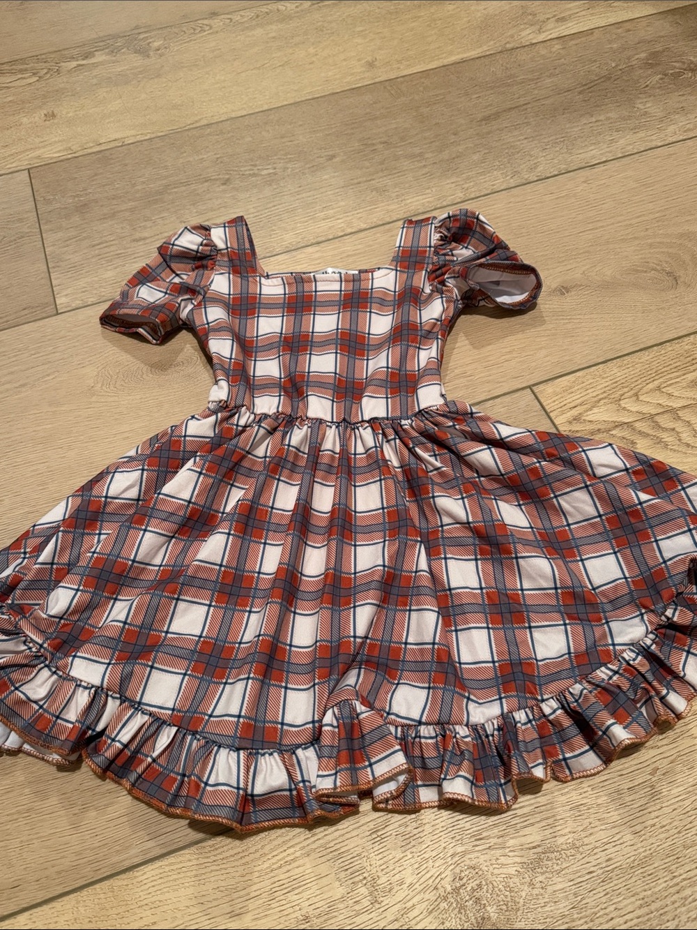 Plaid Puff Sleeve Ruffle Hem Dress